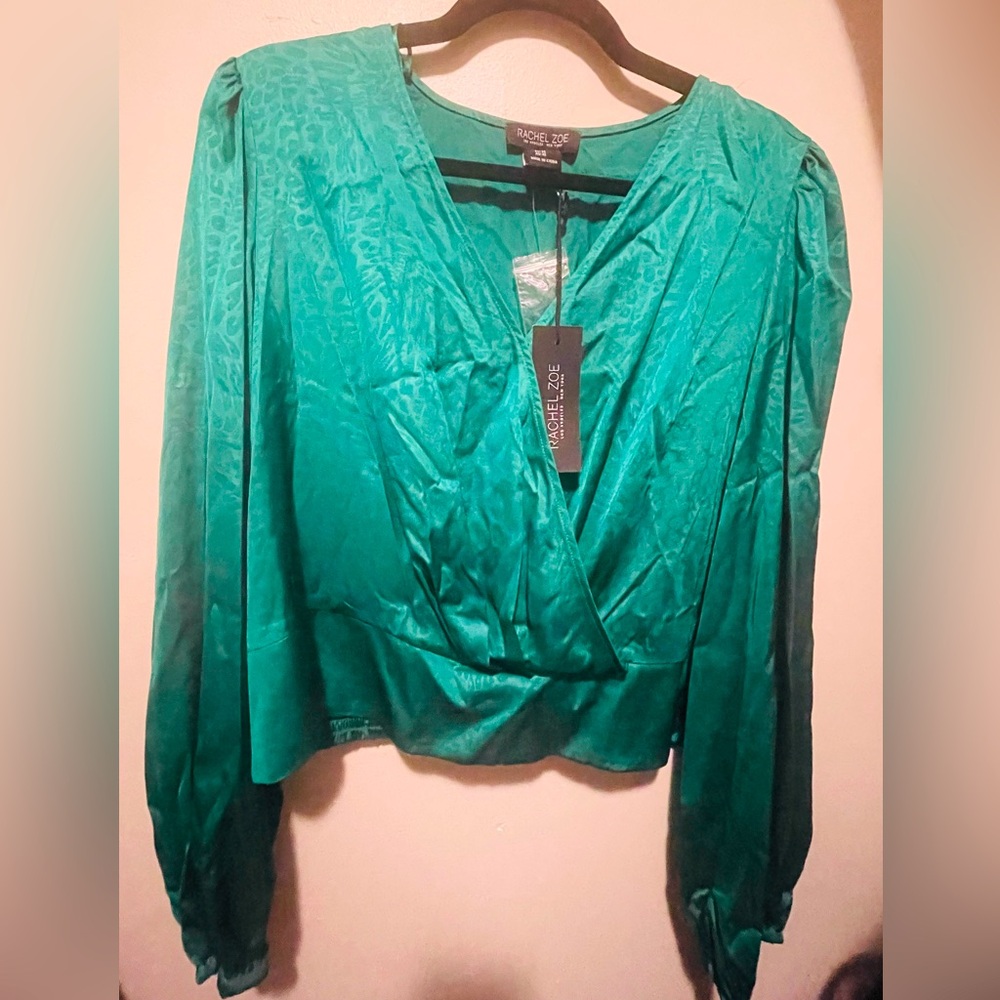 Rachel Zoe Green cheetah print long sleeve  blouse